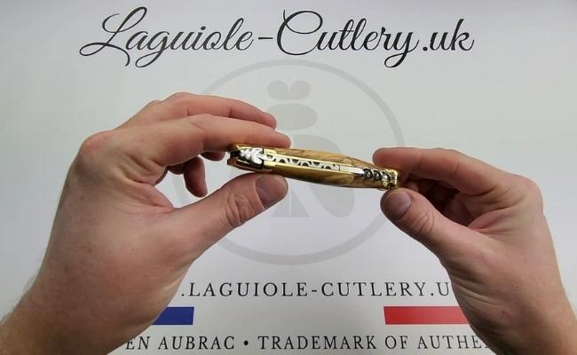laguiole corkscrew knife olivewood brass video