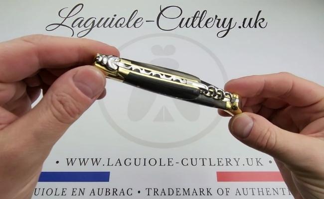 laguiole corkscrew knife zebu horn tip brass video