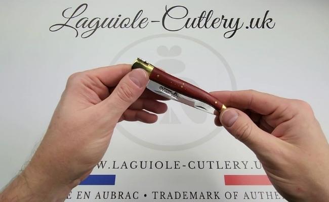 laguiole knife red heart wood brass video