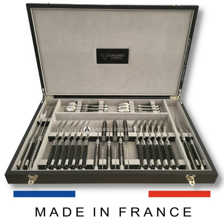 canteen of cutlery laguiole 28 piece ebony wood handles