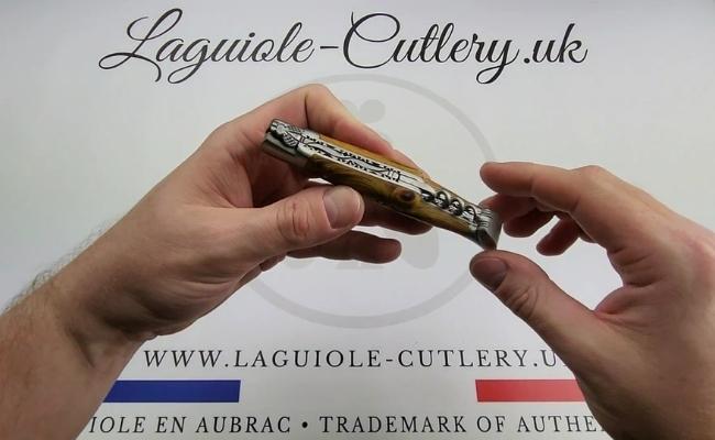 laguiole corkscrew knife pistachio wood double plate video