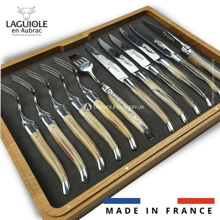 Laguiole 12-Piece Knife & Fork Set Zebu Horn Tip | Laguiole UK