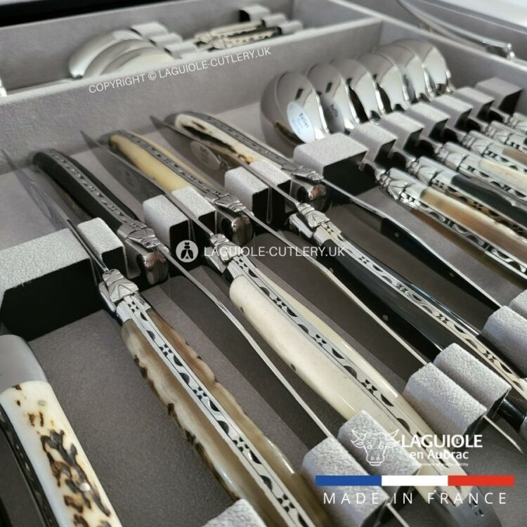 canteen of cutlery laguiole 28 piece 6 mixed horns handles