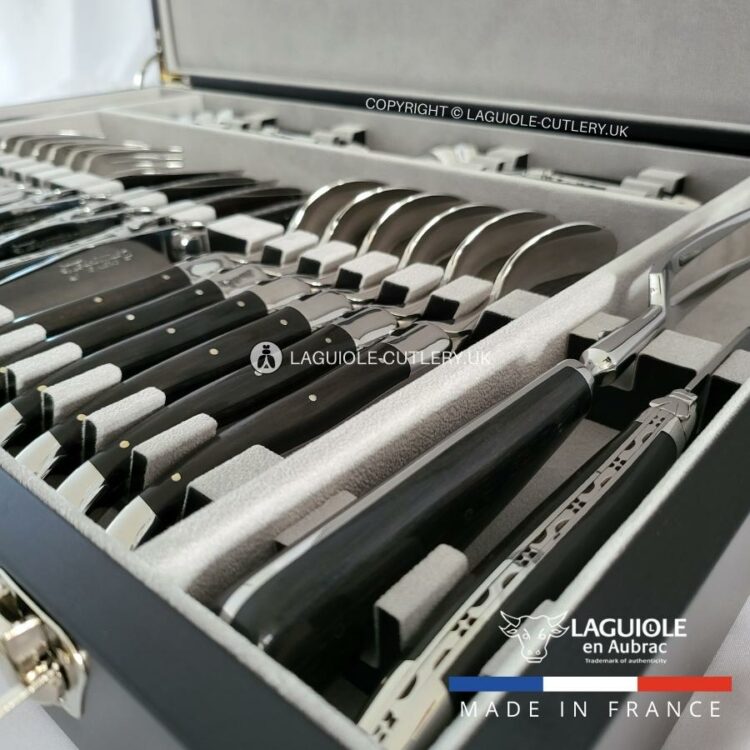 canteen of cutlery laguiole 28 piece ebony wood handles