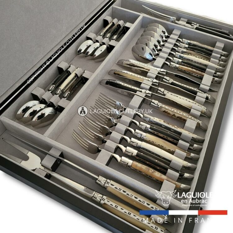 canteen of cutlery laguiole 28 piece 6 mixed horns handles