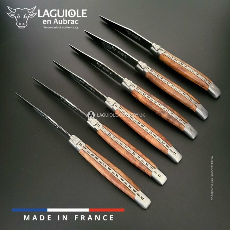 set of 6 laguiole steak knives thuya wood handles