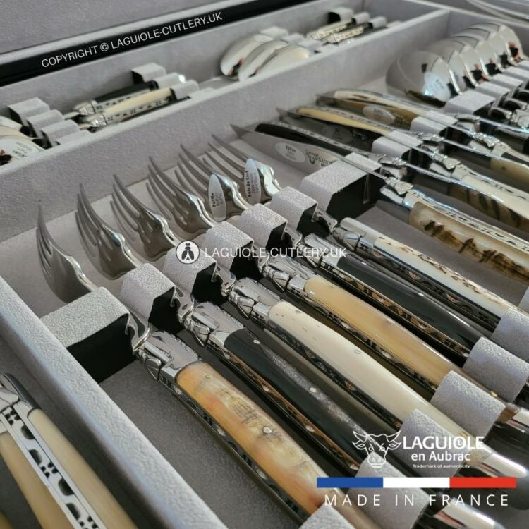 canteen of cutlery laguiole 28 piece 6 mixed horns handles