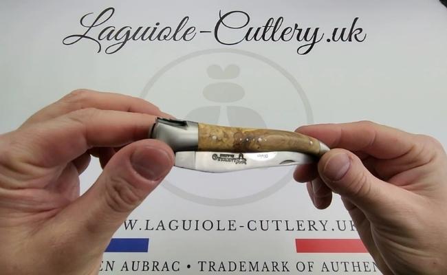 laguiole knife olivewood handle double plate chiseled video