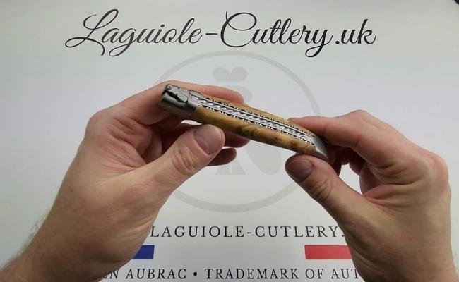 laguiole knife spiral spring olivewood double plate video