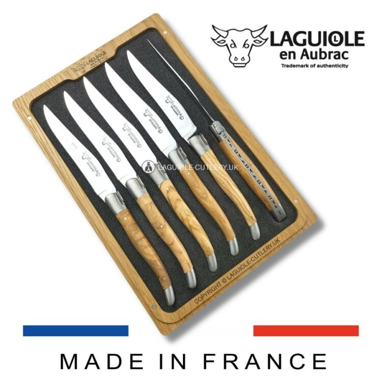 set of 6 laguiole steak knives olivewood handles