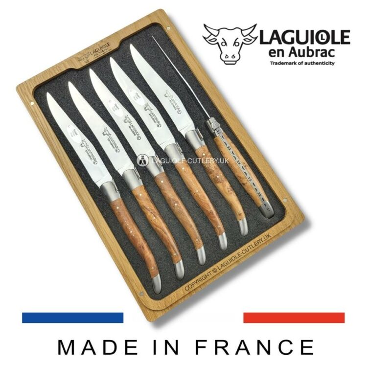 set of 6 laguiole steak knives thuya wood handles
