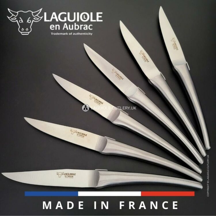 set of 6 laguiole steak knives monobloc stainless steel satin
