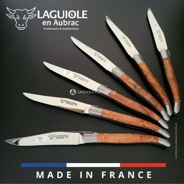 set of 6 laguiole steak knives thuya wood handles