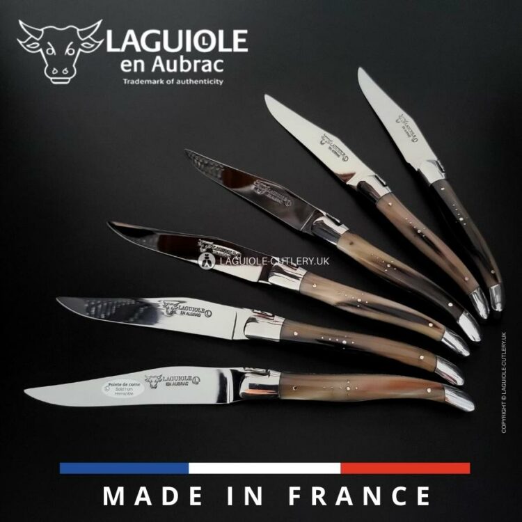 set of 6 laguiole steak knives horn tip handles