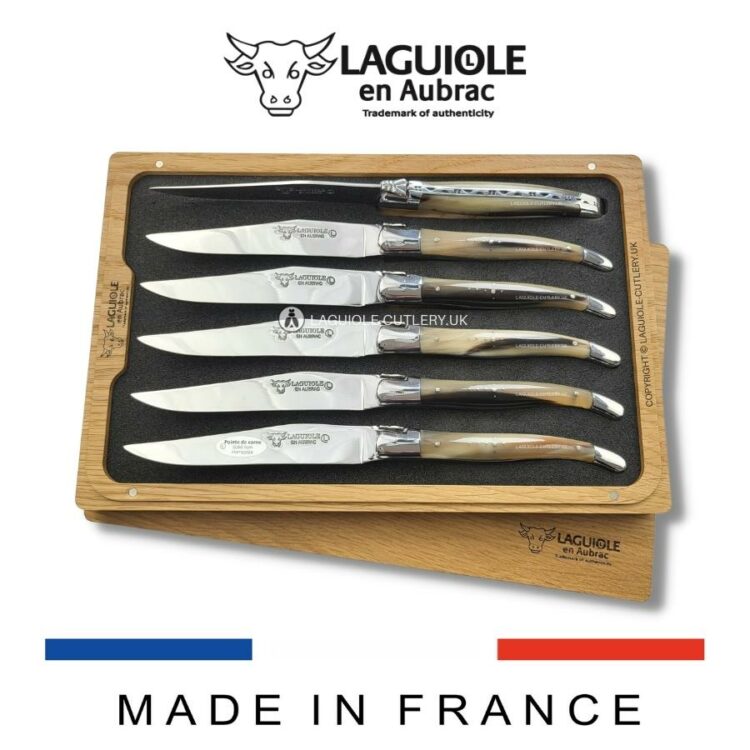 set of 6 laguiole steak knives horn tip handles