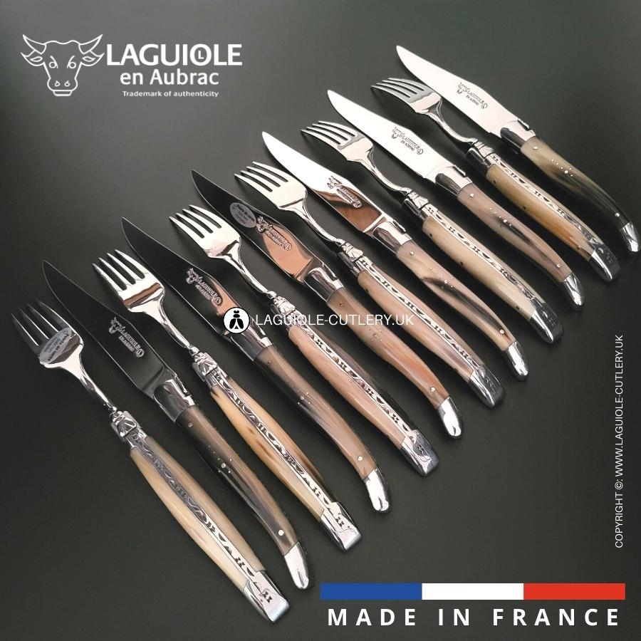 Laguiole 12-Piece Knife & Fork Set Zebu Horn Tip | Laguiole UK