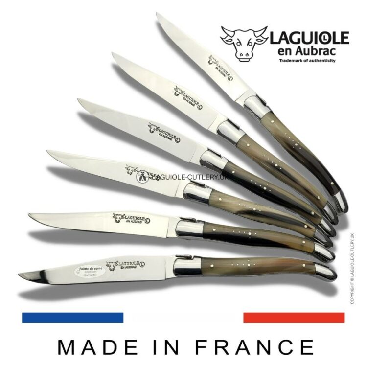 set of 6 laguiole steak knives horn tip handles