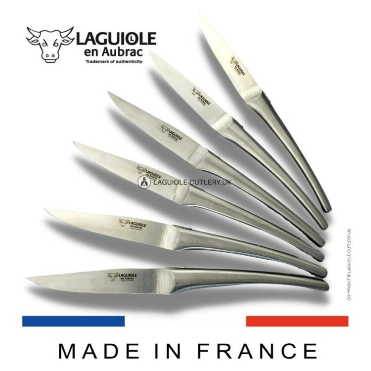 set of 6 laguiole steak knives monobloc stainless steel satin