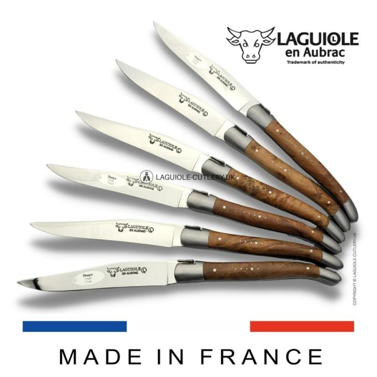 set of 6 laguiole steak knives thuya wood handles