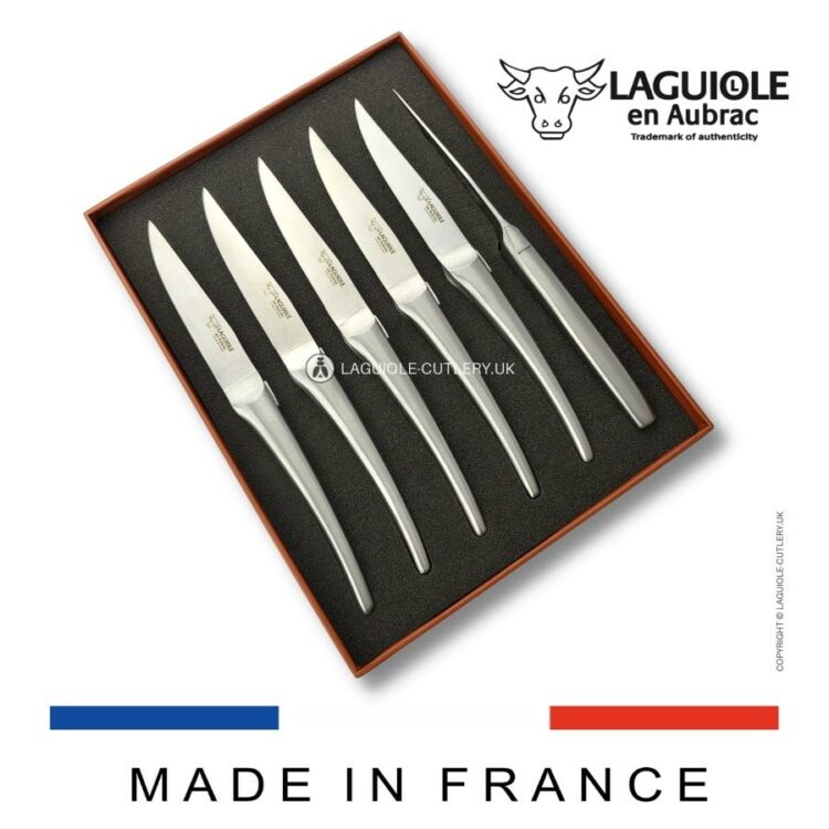 set of 6 laguiole steak knives monobloc stainless steel satin