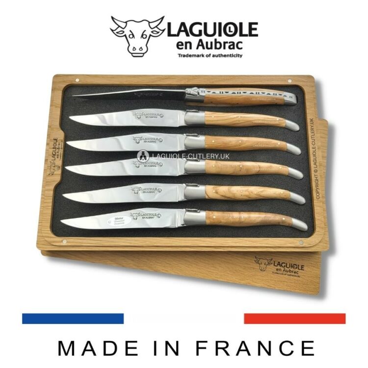 set of 6 laguiole steak knives olivewood handles