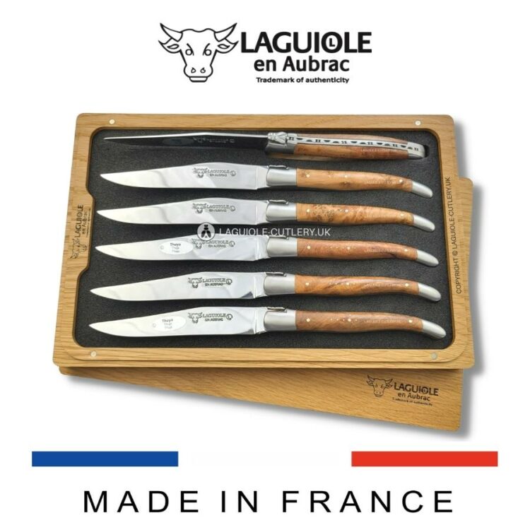 set of 6 laguiole steak knives thuya wood handles