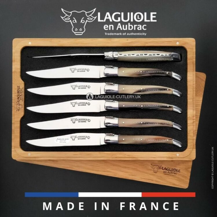set of 6 laguiole steak knives horn tip handles