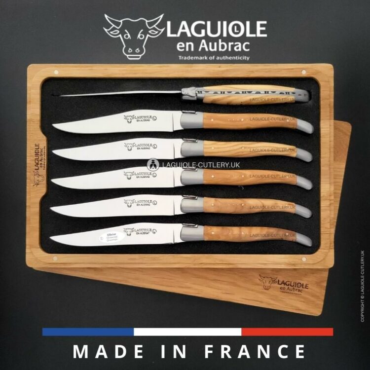 set of 6 laguiole steak knives olivewood handles