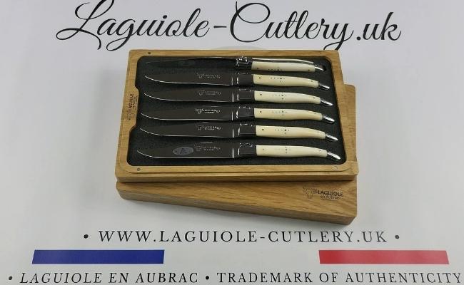 set of 6 laguiole steak knives cattle bone handles