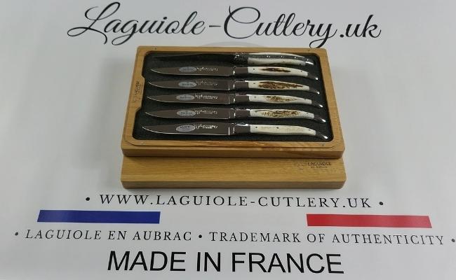 set of 6 laguiole steak knives stag horn handles