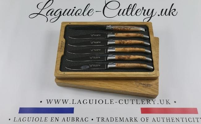 set of 6 laguiole steak knives juniper wood handles