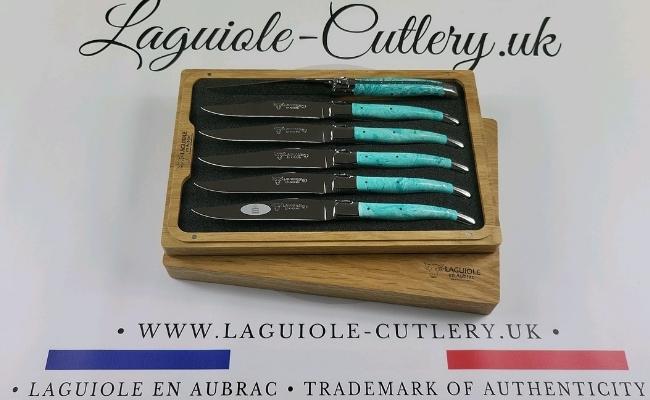 set of 6 laguiole steak knives larimar stone handles