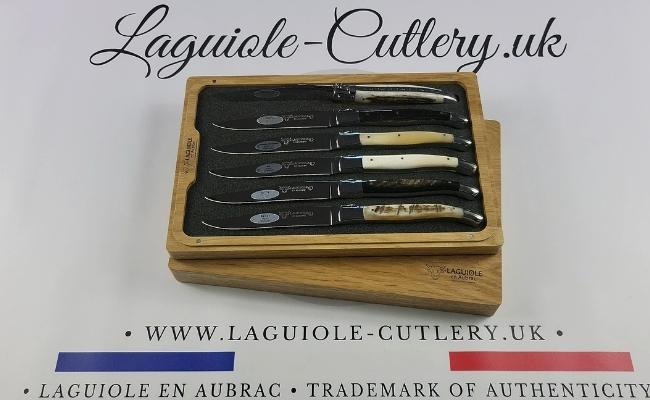 set of 6 laguiole steak knives mixed horn handles