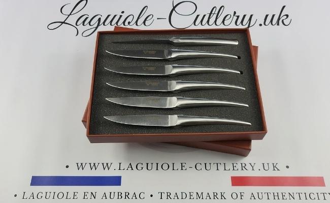 set of 6 laguiole steak knives monobloc stainless steel satin