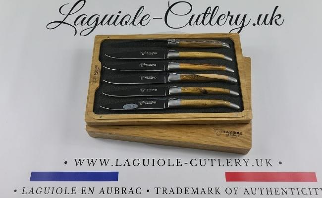 set of 6 laguiole steak knives pistachio wood handles