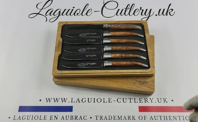 set of 6 laguiole steak knives thuya wood handles