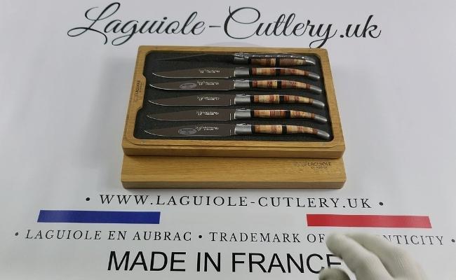 set of 6 laguiole steak knives woodstock marquetry handles