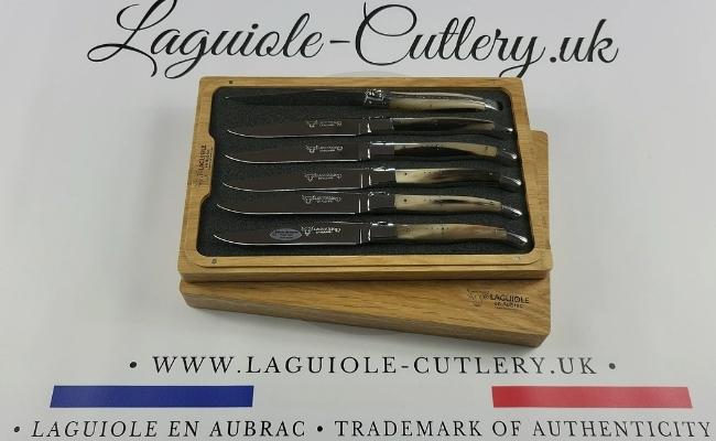 set of 6 laguiole steak knives horn tip handles