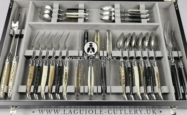 canteen of cutlery laguiole 28 piece 6 mixed horns handles