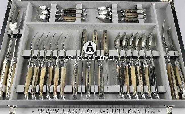 Laguiole 28-piece canteen of cutlery with zebu horn tip handles