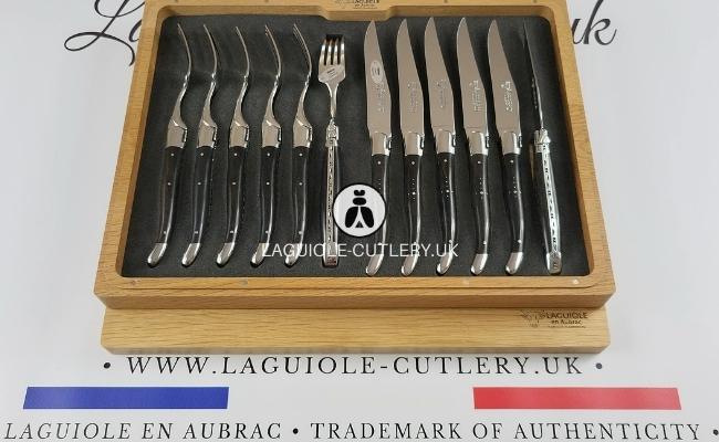 laguiole 12 piece flatware set ebony wood handles