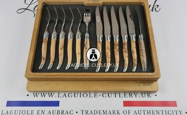 Laguiole 12-piece knife and fork set with juniper wood handles