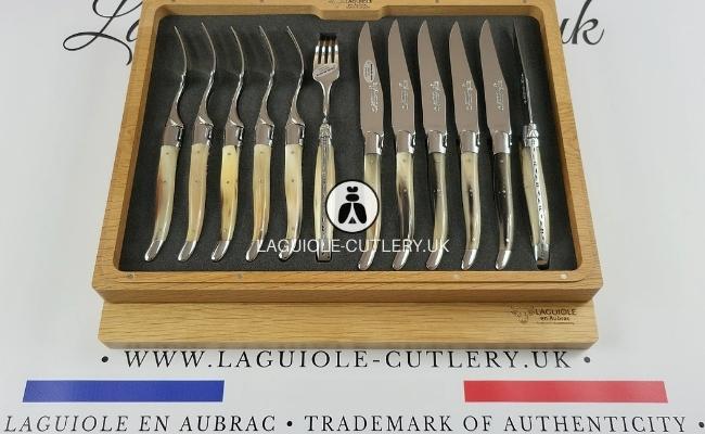 Laguiole 12-Piece Knife & Fork Set Zebu Horn Tip | Laguiole UK