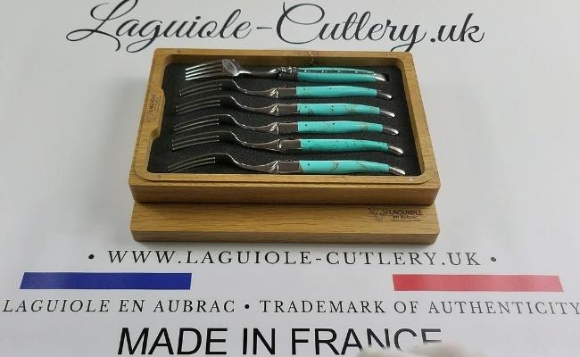 set of 6 laguiole forks mineral stone handles