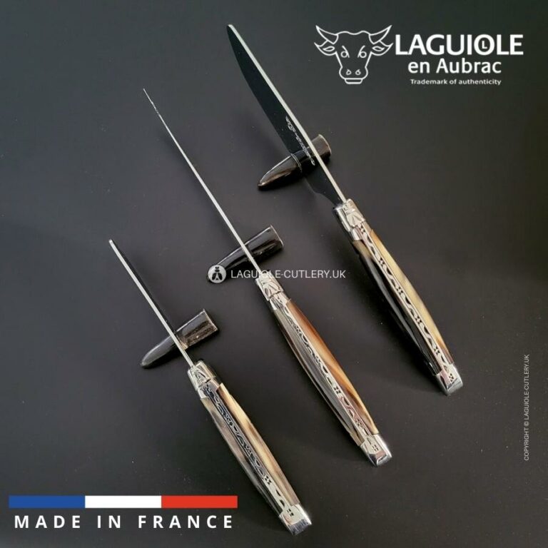 laguiole cheese knives set of 3 zebu horn tip handles