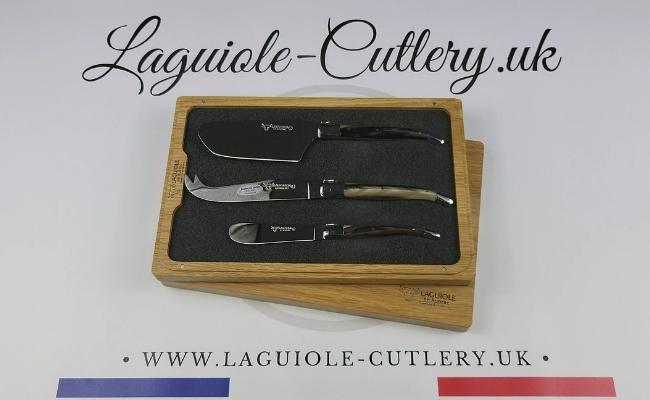 laguiole cheese knives set of 3 zebu horn tip handles