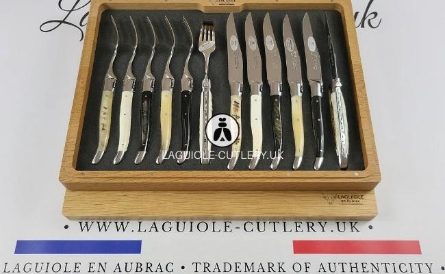 laguiole 12 piece flatware set mixed horn handles