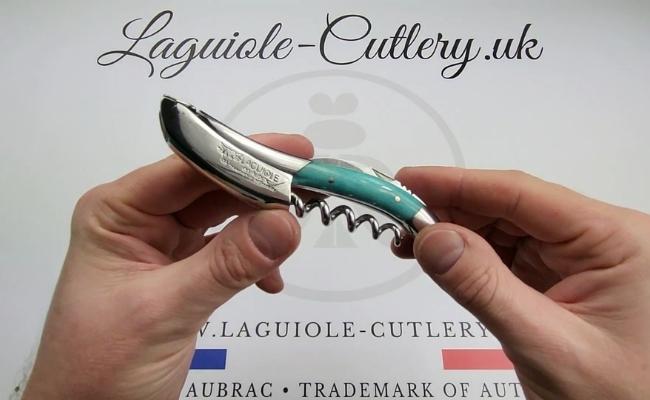 laguiole corkscrew blue camel bone video