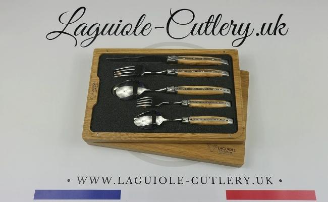 laguiole cutlery set of 5 olivewood handles