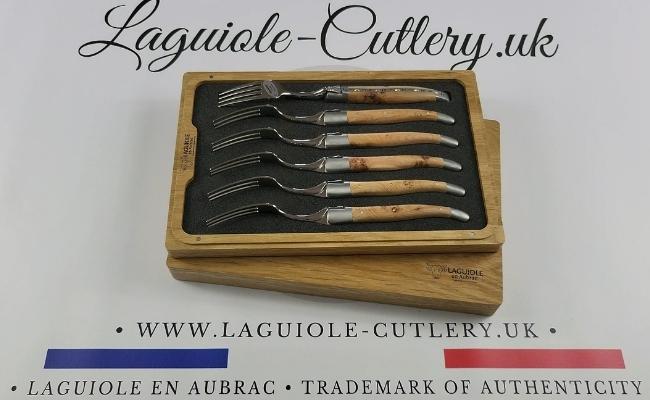 set of 6 laguiole forks juniper wood handles